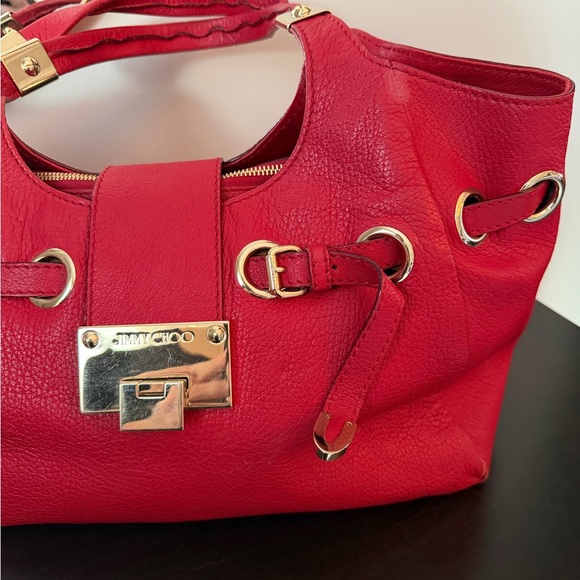 Jimmy Choo Vibrant Red Leather Shoulder Bag with Gold Hardware - Picture 3 of 11